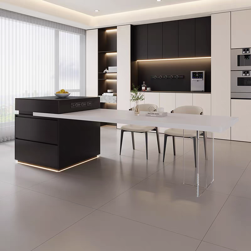 意式轻奢极简悬浮岩板中岛台家用客厅多功能可伸缩长方形岛台吧台