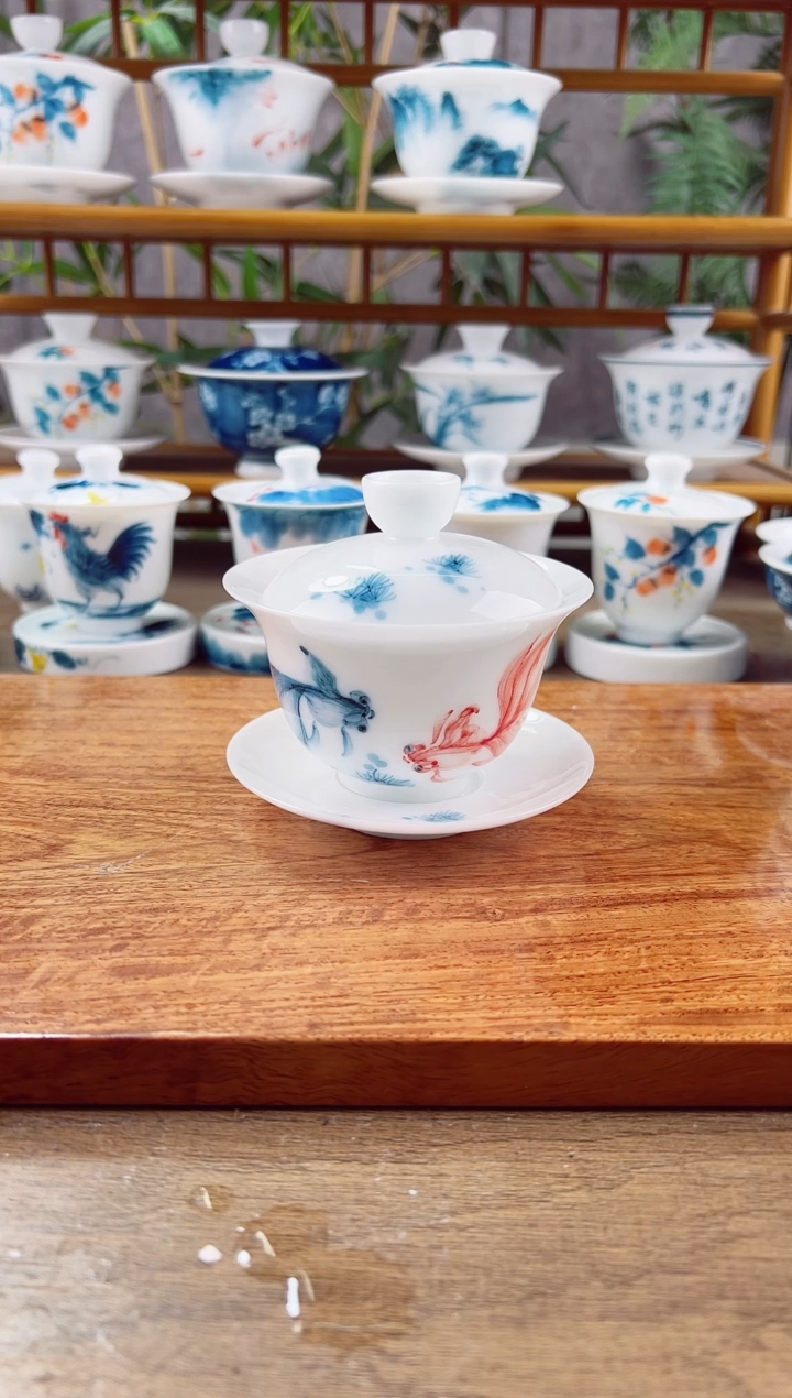 【闪购商品】全品高冰红蓝锦鲤150ml三才盖碗