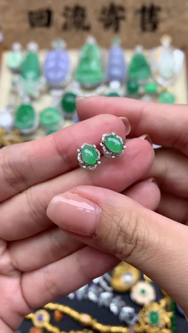 【闪购商品】翡翠耳饰18K金镶嵌351-中国好珍宝