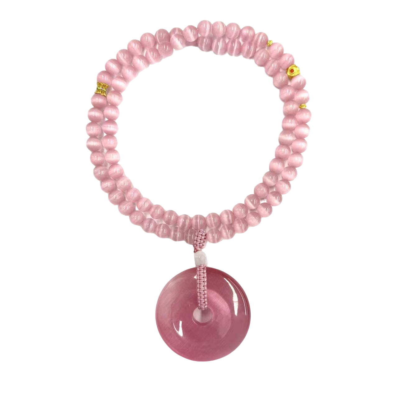 x713-国风设计款幽灵猫眼玛瑙平安扣毛衣链-赠礼盒