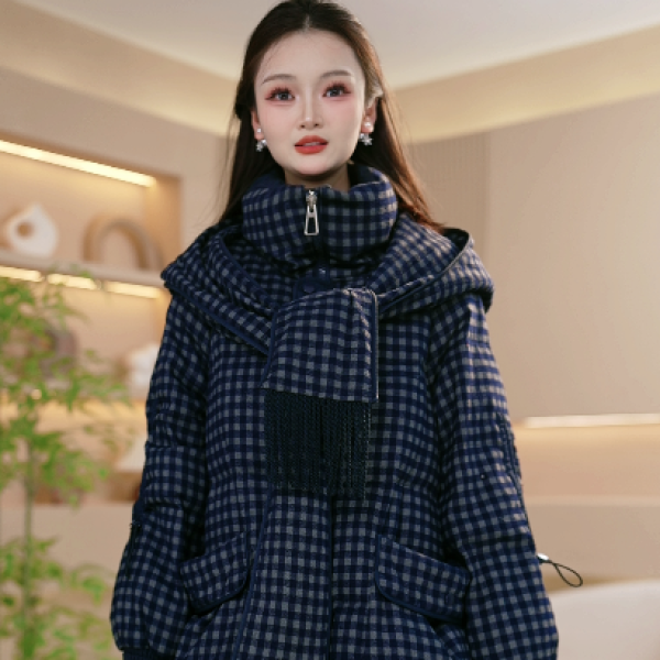 冬季围巾连帽通勤百搭经典时尚保暖白鸭绒羽绒服M-XL