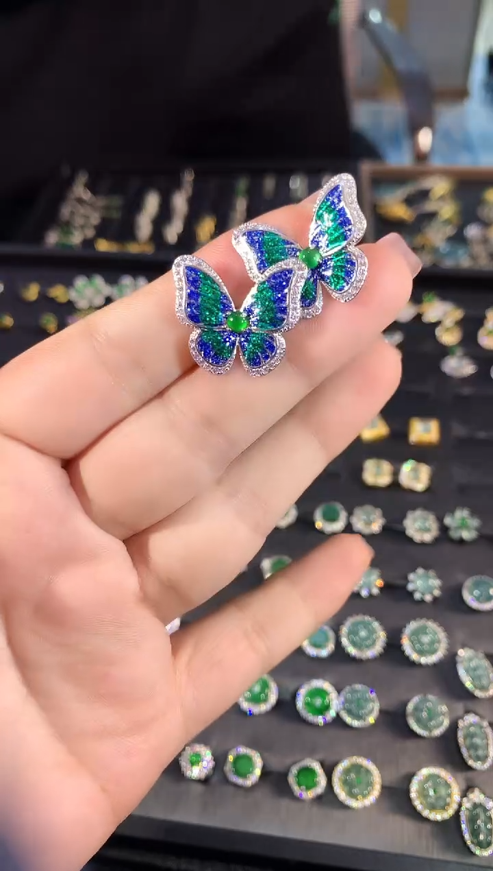 【闪购商品】翡翠耳饰银S925镶嵌124zgc