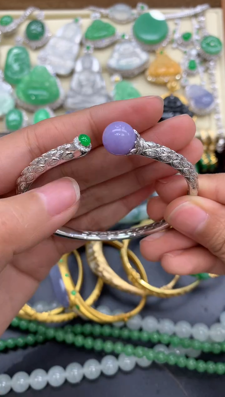 【闪购商品】翡翠手镯18K金镶嵌418-中国好珍宝