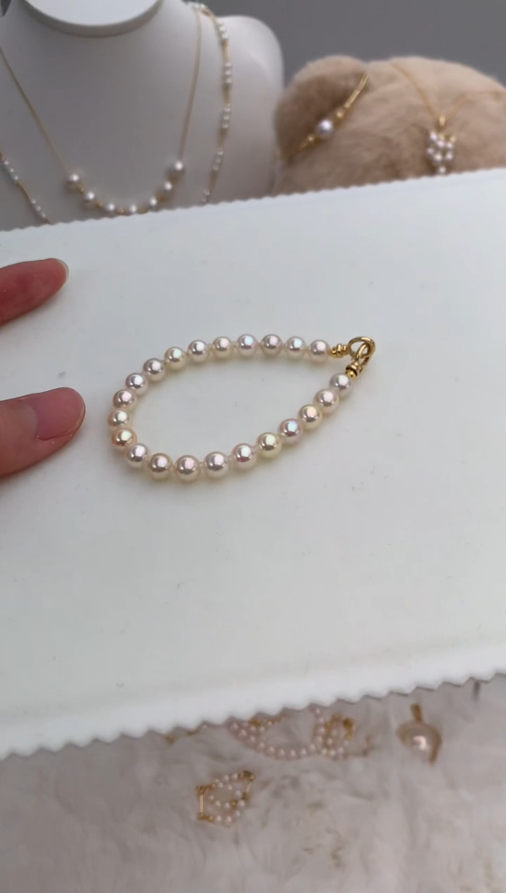 【闪购商品】海水珍珠手绳18K金镶嵌6-7极光糖果手链