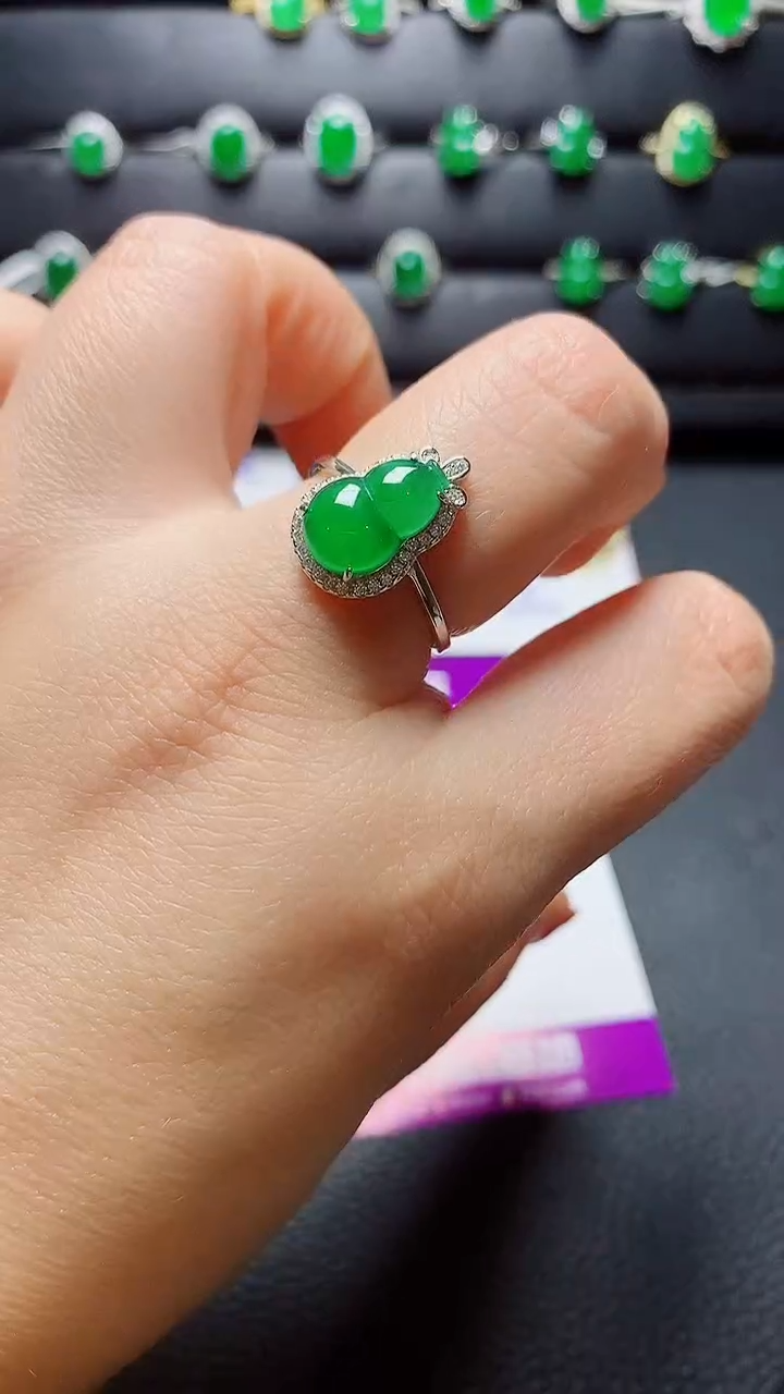 银S925镶嵌戒指翡翠天然翡翠A货s925银镶