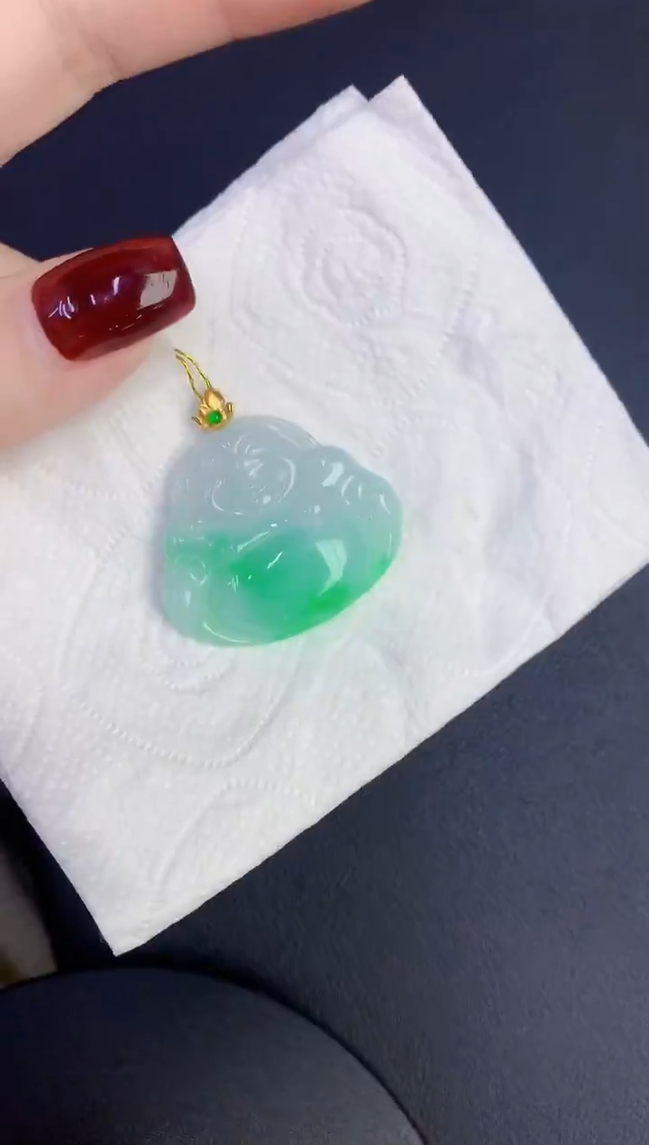 颈饰18K金镶嵌翡翠缅甸天然翡翠A货