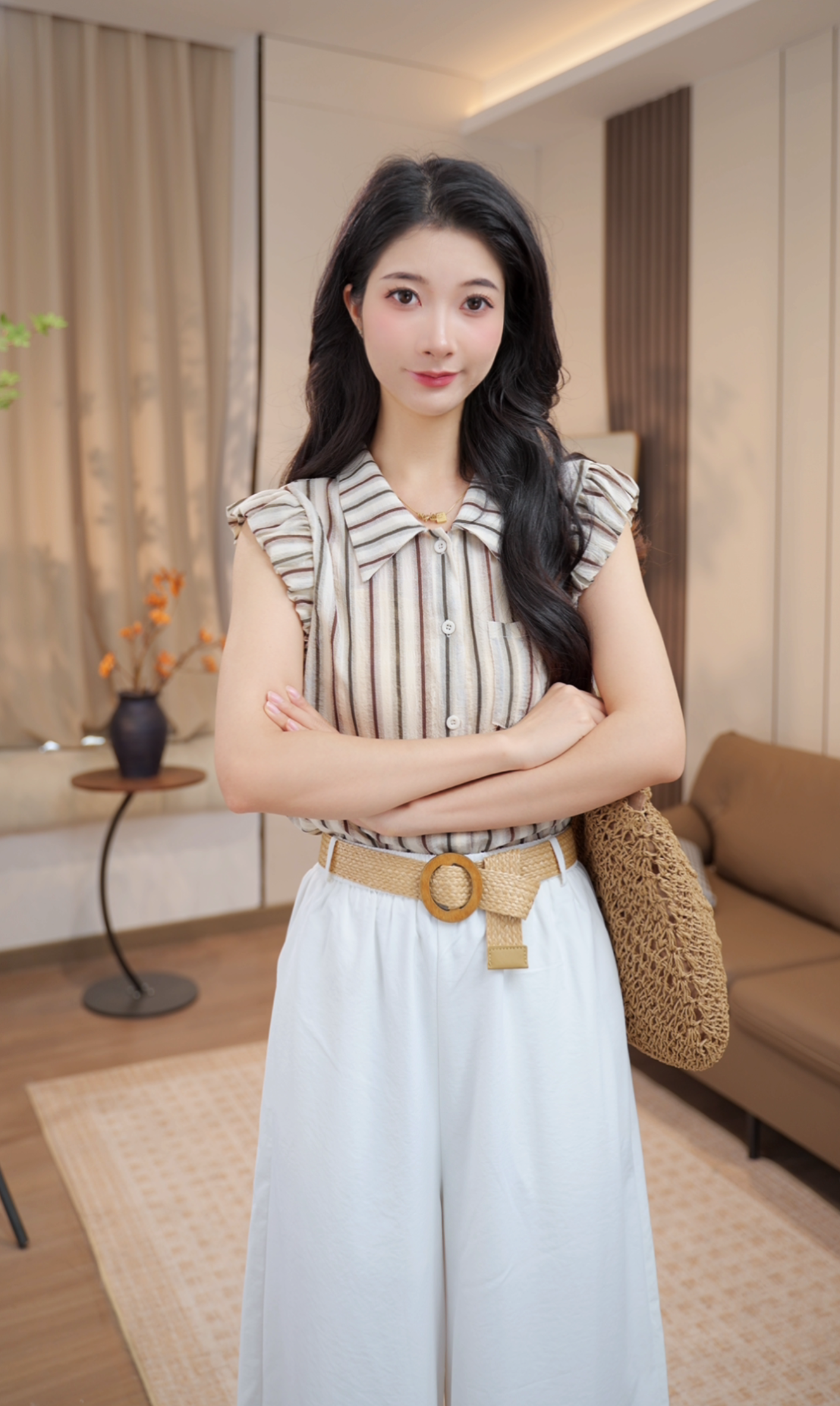 【粤粤】法式气质休闲日常通勤条纹上衣女2025小众设计感无袖衬衫