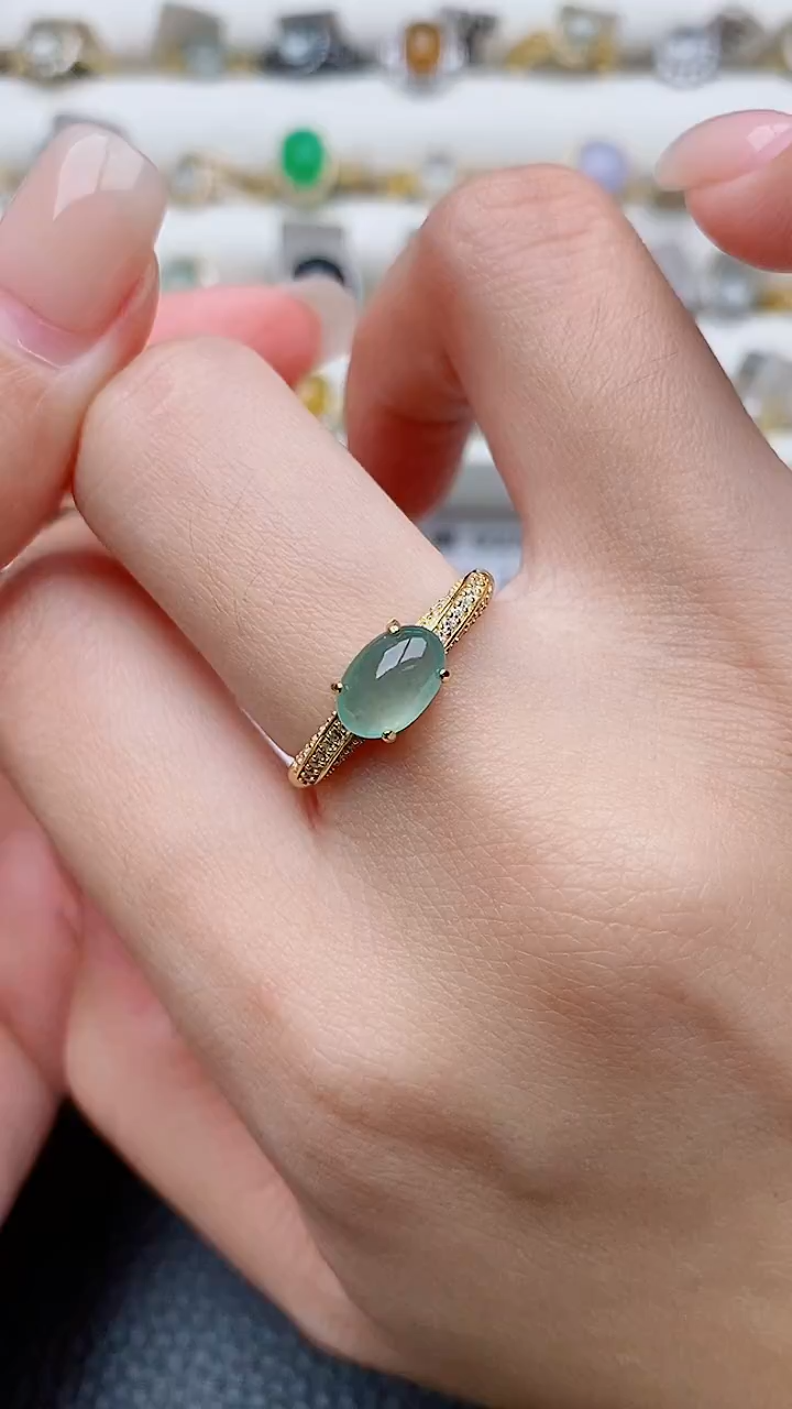 银S925镶嵌戒指翡翠正品 纯天然翡翠