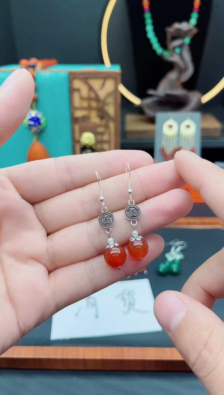 【闪购商品】南红玛瑙耳饰银S925镶嵌706000