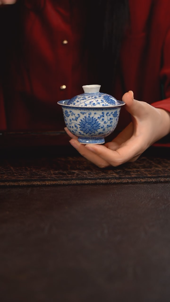 【闪购商品】杯聚澜堂点工缠枝莲二才盖碗