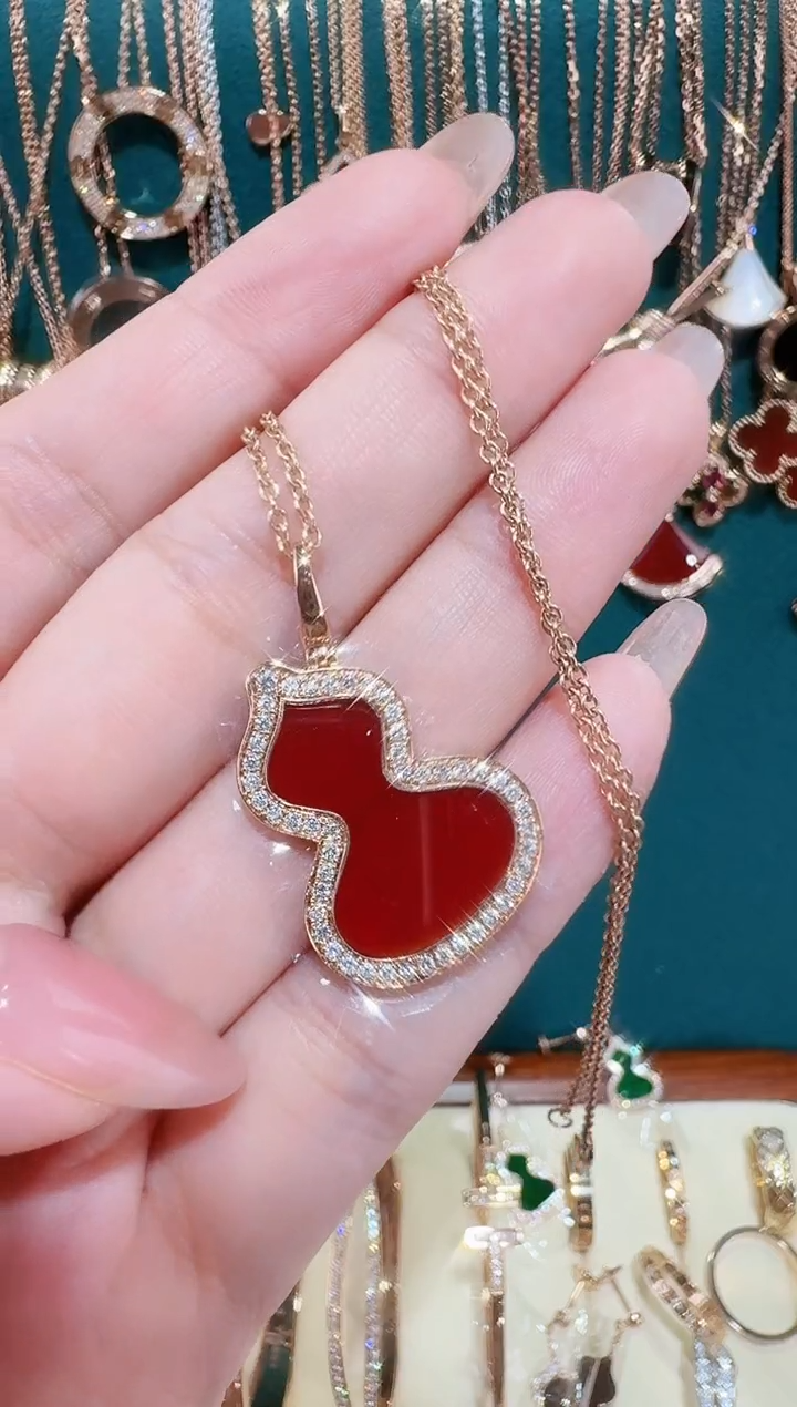 【闪购商品】钻石套链18K金镶嵌大号红色葫芦套链