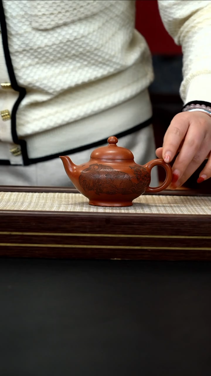茶壶紫砂HZY 刻绘老者 华颖 红泥