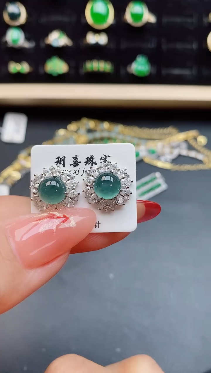 【闪购商品】翡翠耳饰银S925镶嵌058050