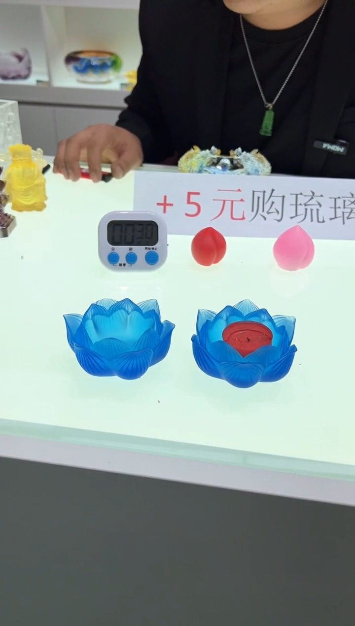 【闪购商品】泥塑古法琉璃莲花烛台1对摆件