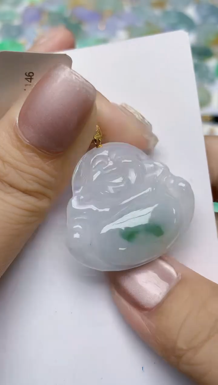 翡翠18K金镶嵌颈饰天然缅甸A货翡翠