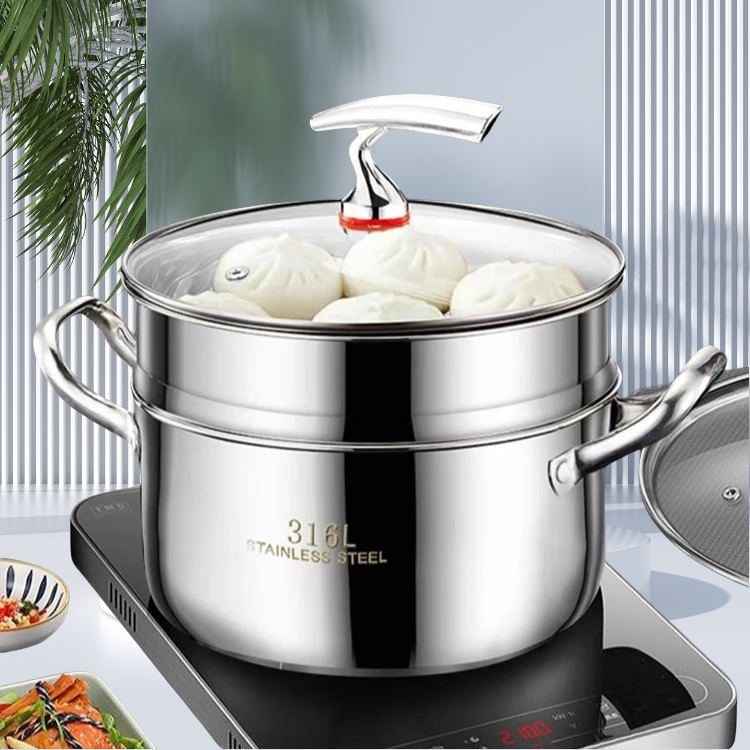 双层飞鸟】不锈钢蒸汤锅单质灶上蒸下煮加大-正