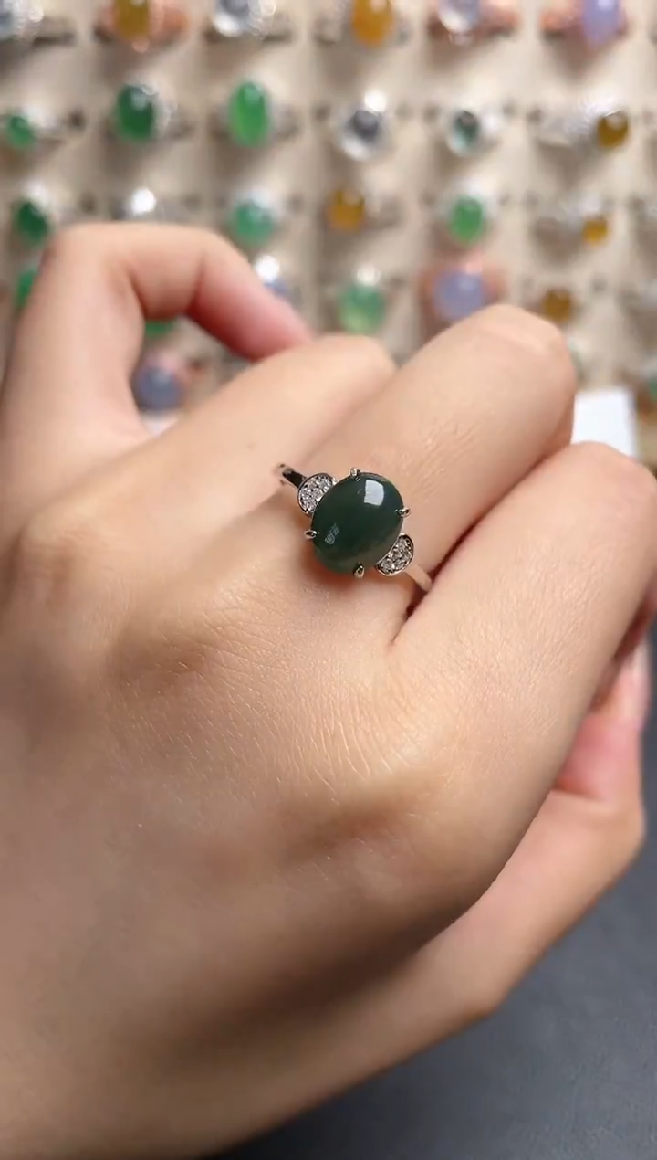 【闪购商品】翡翠戒指银S925镶嵌一物一证一礼盒