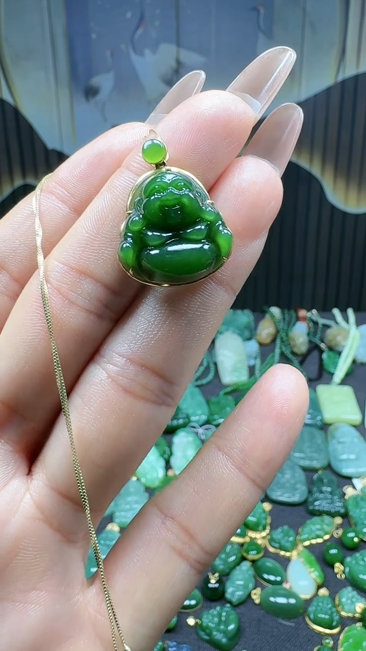 【闪购商品】和田玉挂件18K金镶嵌1
