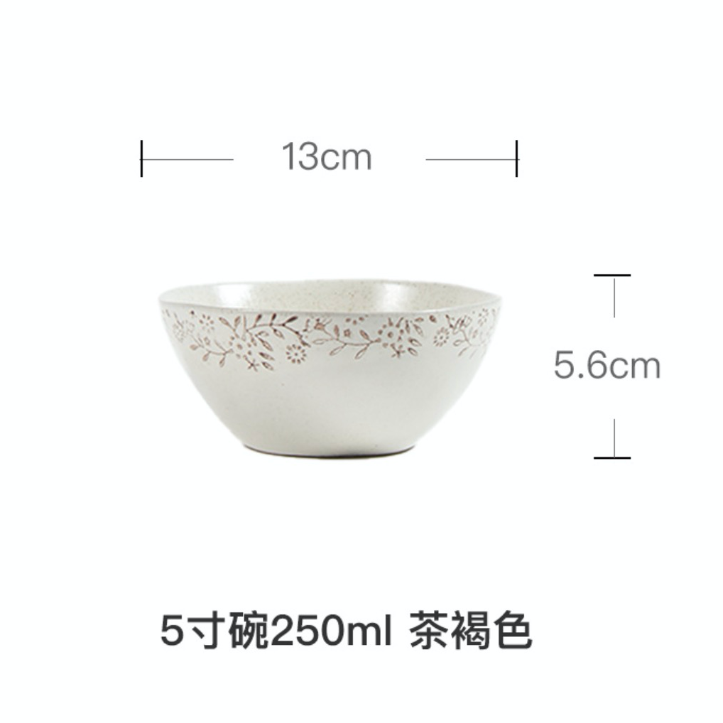5寸米饭碗 茶褐色 手工绘画陶瓷碗