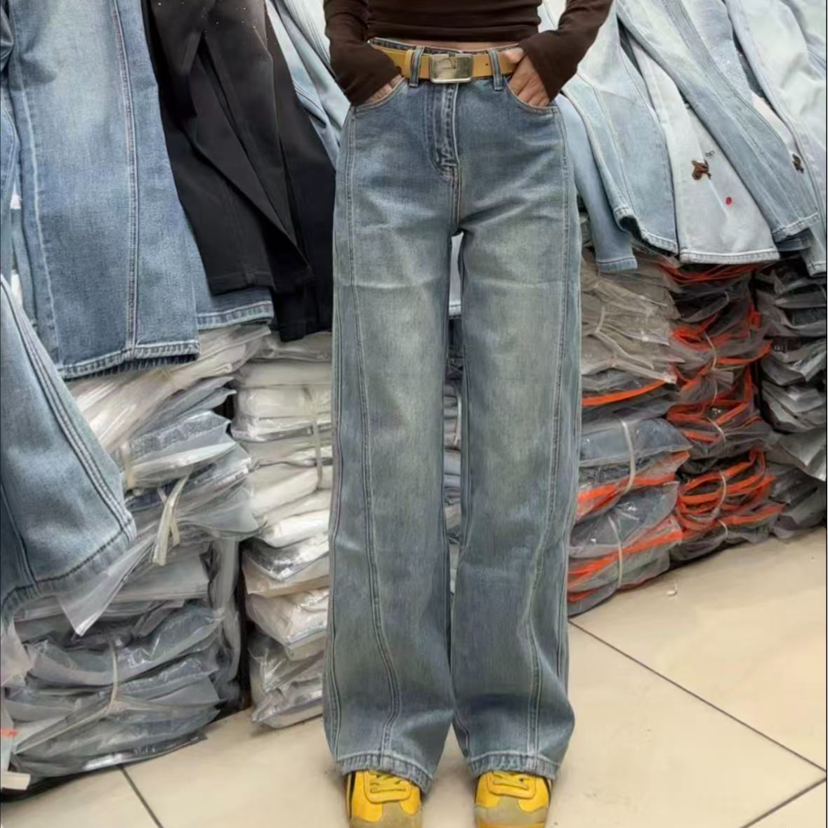 9952阔腿裤窄版阔腿裤春秋冬季裤子复古牛仔裤直筒裤秋季长裤