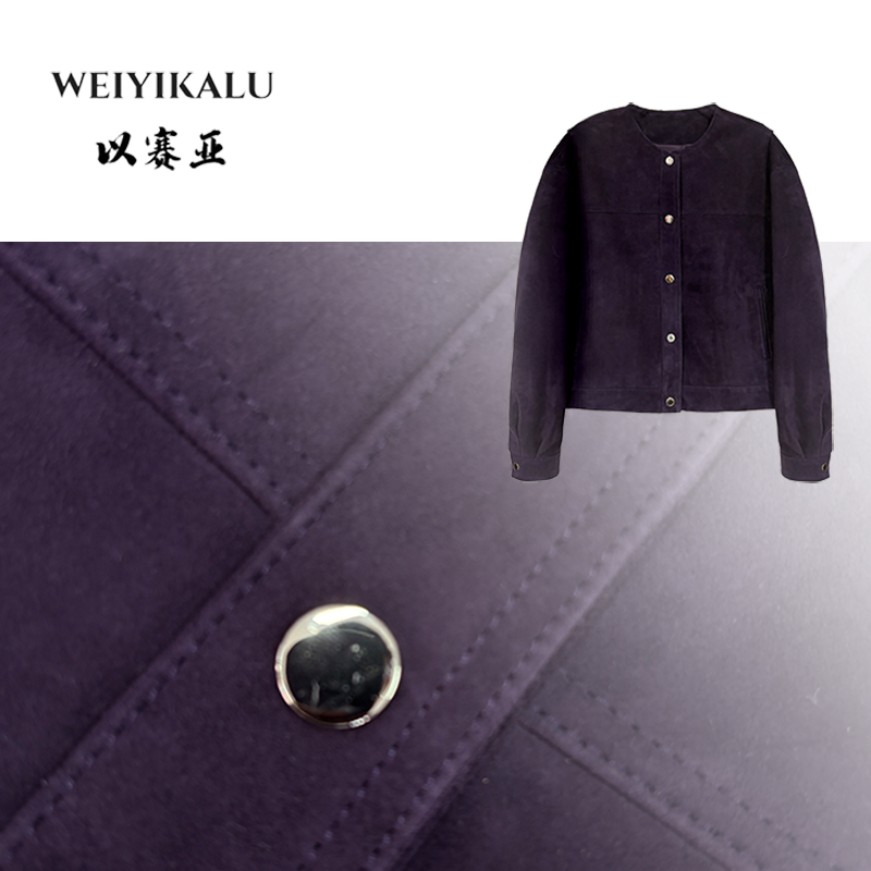 以赛亚 反季清仓 25年AT休闲圆领单排扣绵羊皮真皮皮衣外套女5999