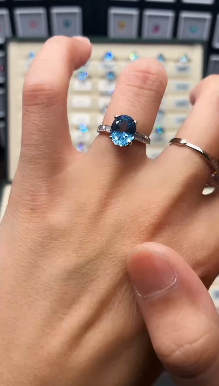 银S925镶嵌戒圈海蓝宝石0004