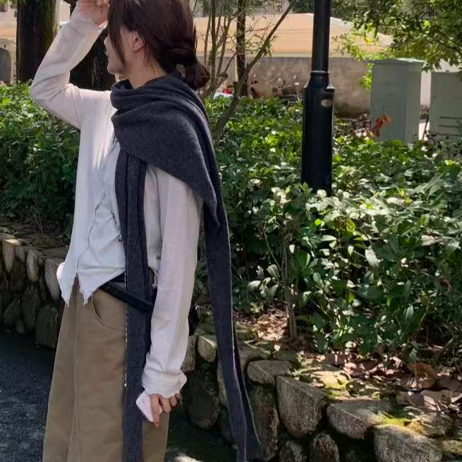 MAOSTUFF 灰色羊毛大三角巾围巾披肩外搭女秋冬高级感保暖围脖