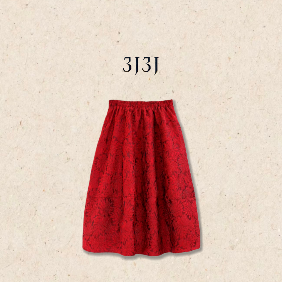 【肌理感伞裙】松紧腰时尚立体花苞珠光感半身裙A051502