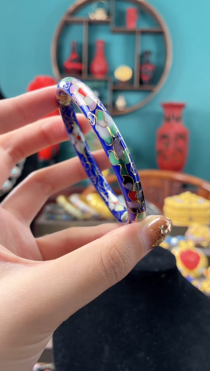 非遗手工景泰蓝开口镯子57-62宝蓝