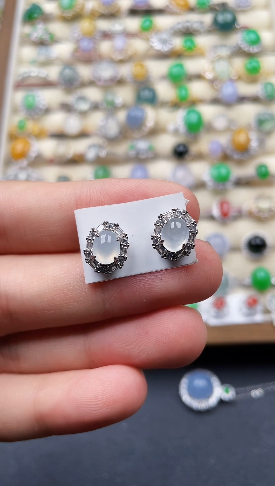 银S925镶嵌翡翠耳饰98