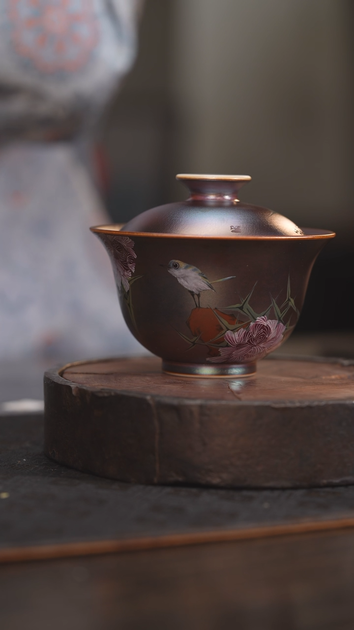 【闪购商品】杯105柴房陶瓷丨窑宝花鸟盖碗