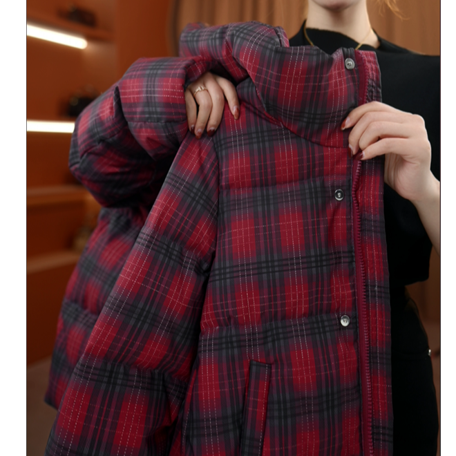 （甄选大朵鸭绒）经典格纹专柜羽绒服气质显瘦保暖冬季外套