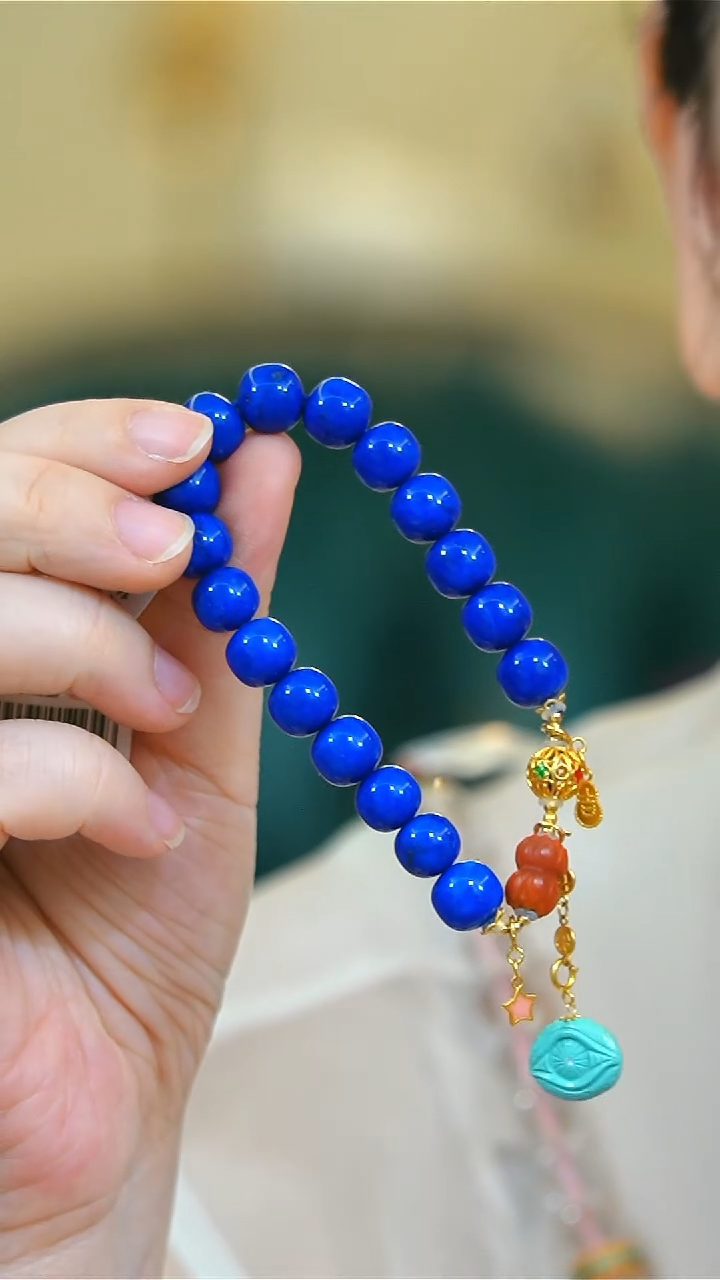 【闪购商品】青金石手链18K金镶嵌青金松石南红18k单圈手链