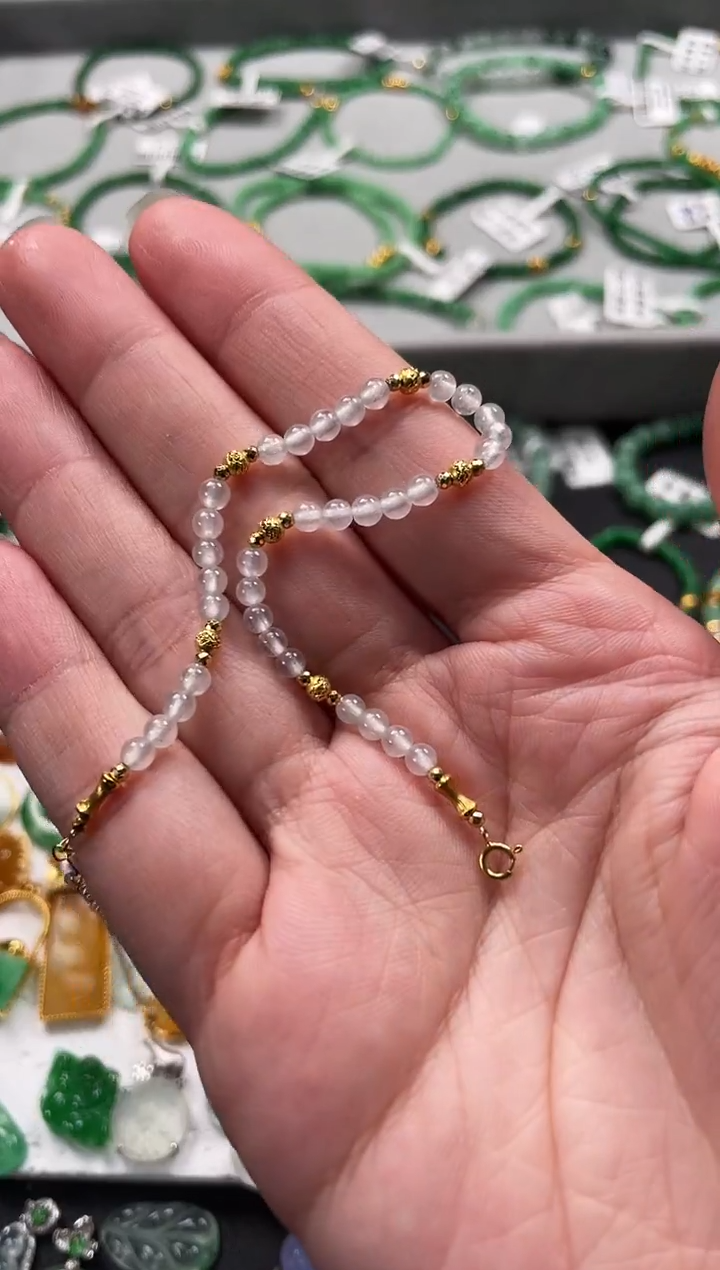 翡翠18K金镶嵌套链一条   MK101