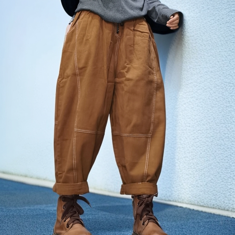 休闲个性百搭明线宽松牛仔萝卜裤