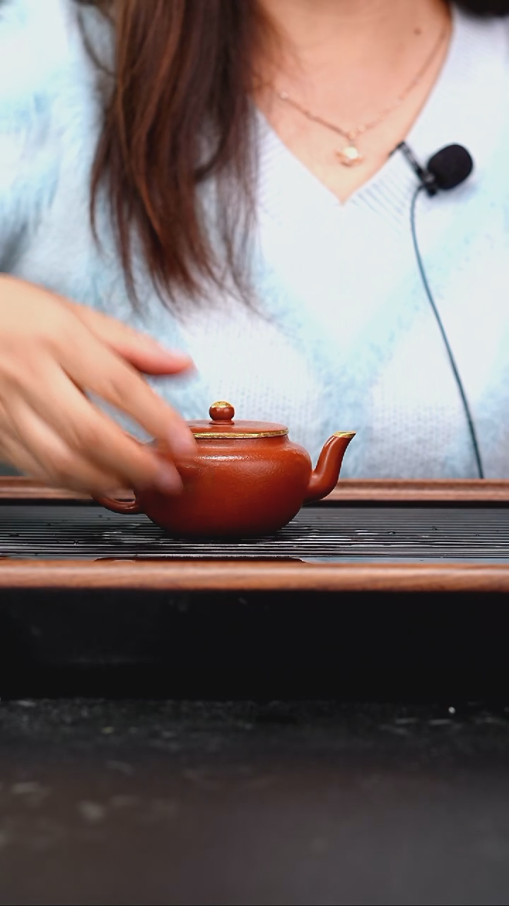 茶壶紫砂小煤窑朱泥平盖莲子描金130
