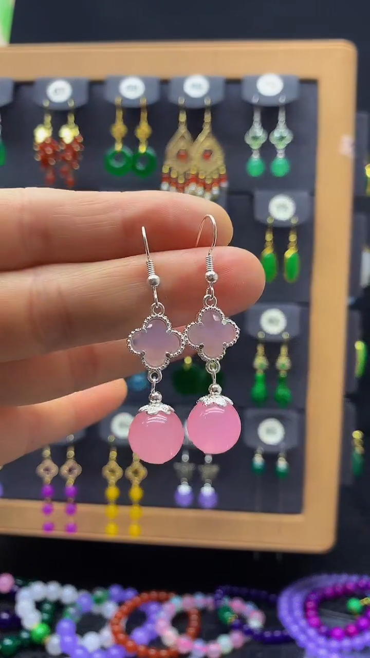 【闪购商品】玛瑙/玉髓耳钉银S925镶嵌耳饰