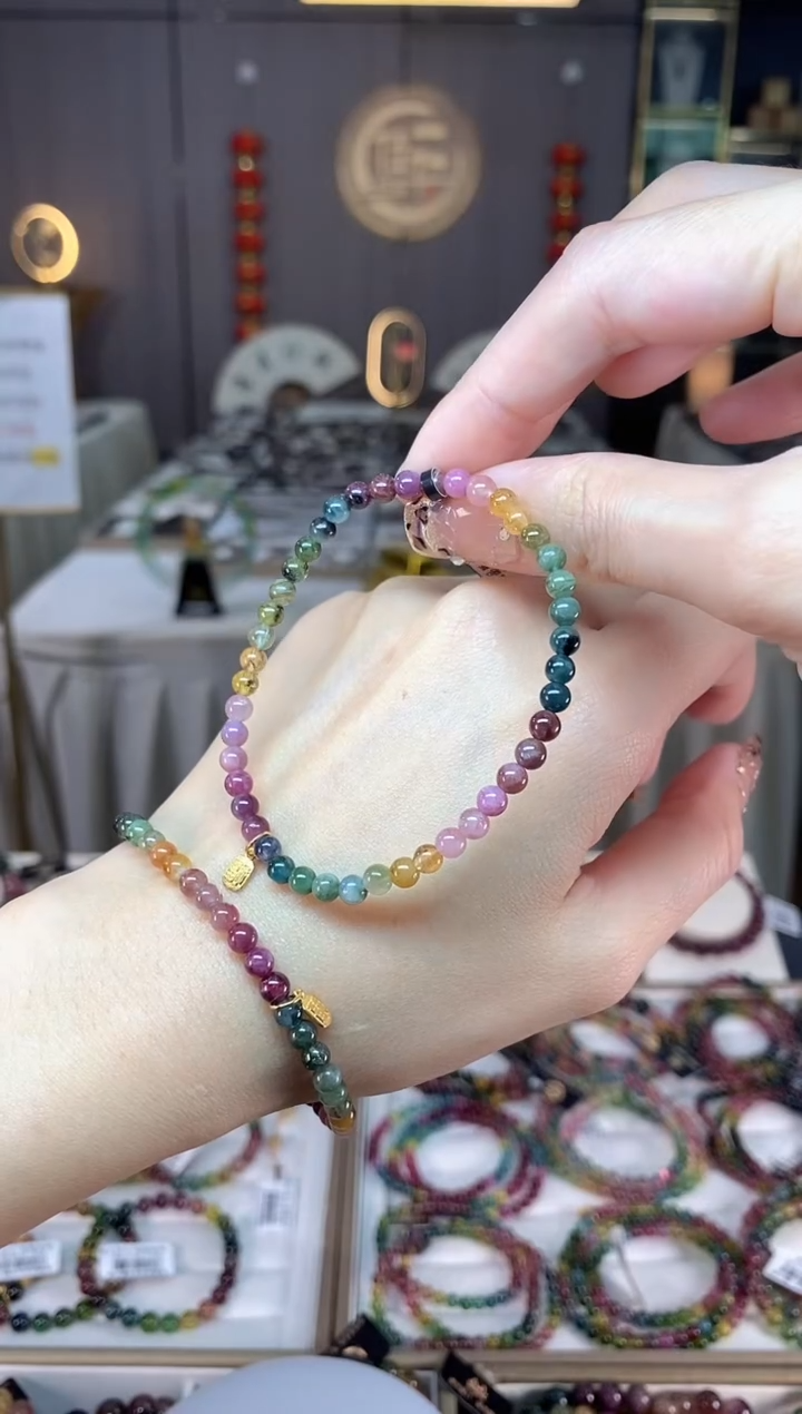 未镶嵌老矿碧玺彩虹单圈手串4mm+碧玺dan多样性发货一条