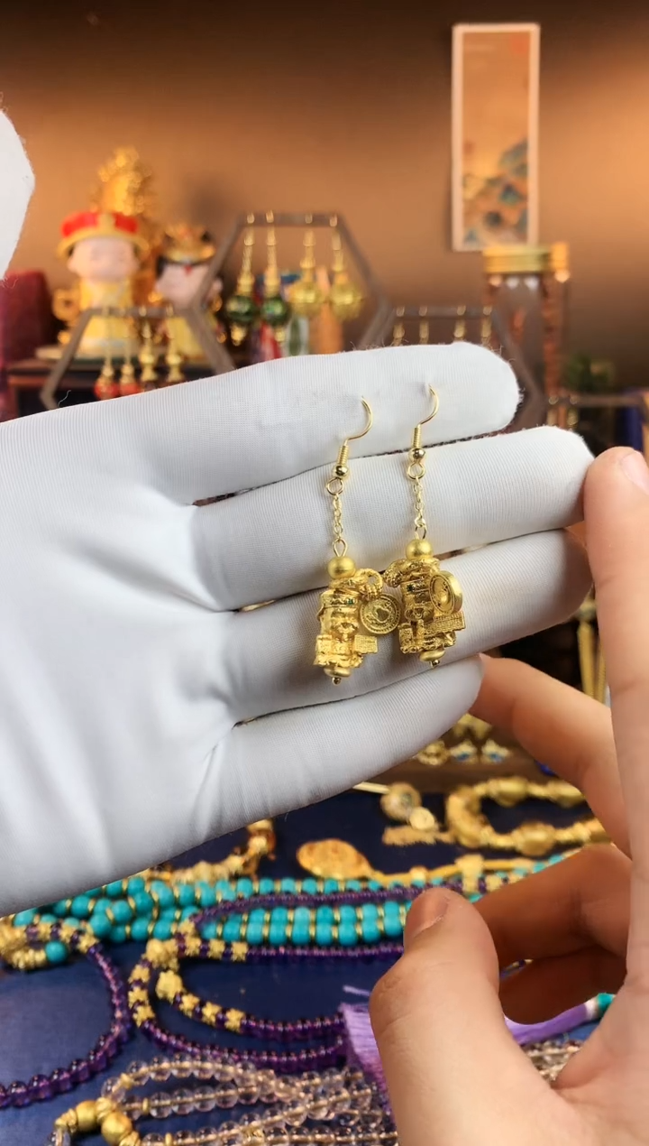 【闪购商品】金色财财珐琅耳钩