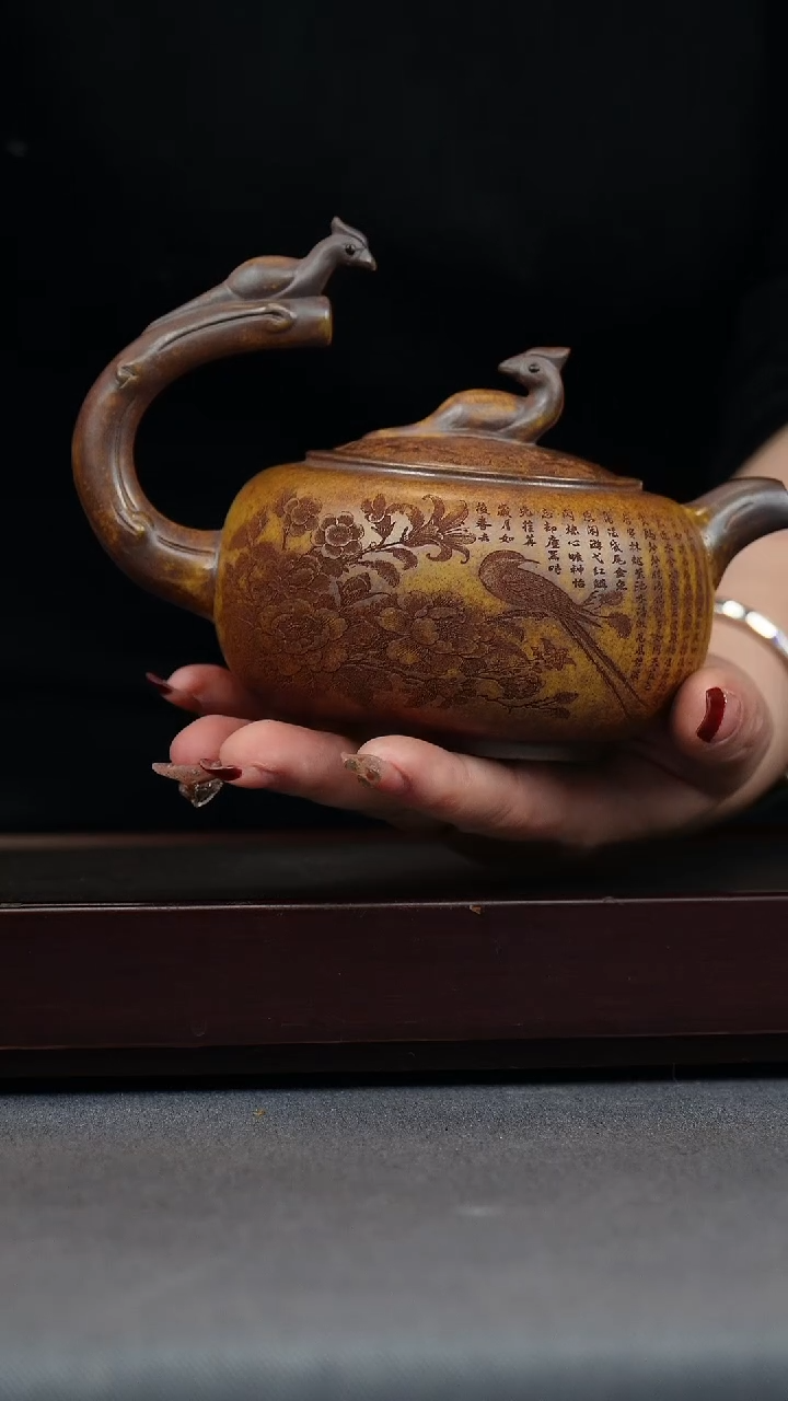 【闪购商品】紫砂茶壶龙骨金沙 凤求凰 半把提梁