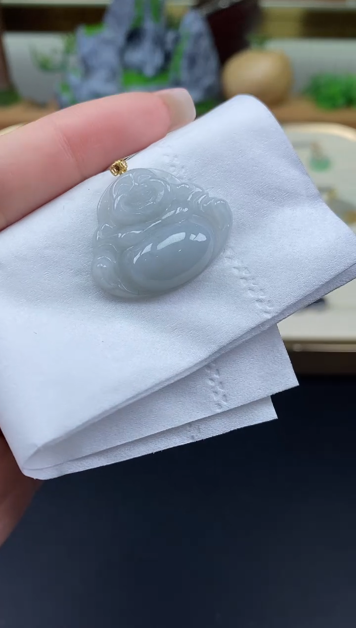 吊坠(不含链)18K金镶嵌翡翠佛公18K金扣镶嵌@@CMT