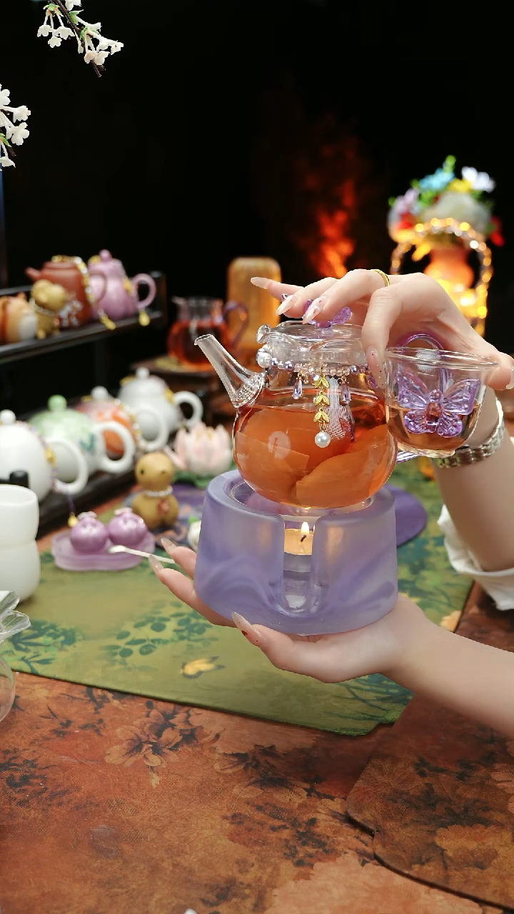 【闪购商品】紫色温茶台+茶壶+链子+杯子