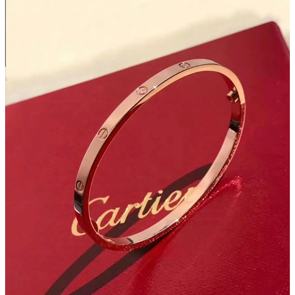 99新 Cartier/卡地亚 小花6欢 LOVE窄版手镯第四代18K玫瑰金16号 