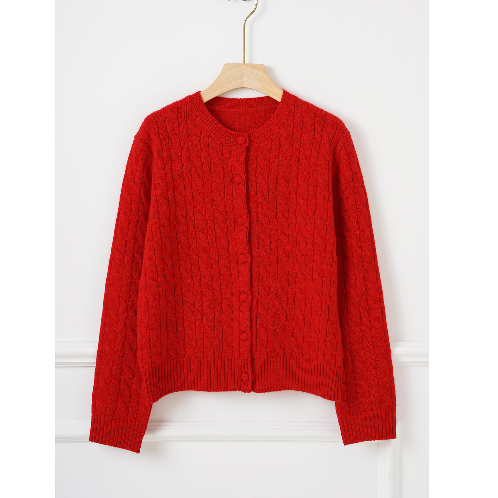 绞花圆领麻花羊毛开衫25秋冬学院风生肖女士毛衣外套