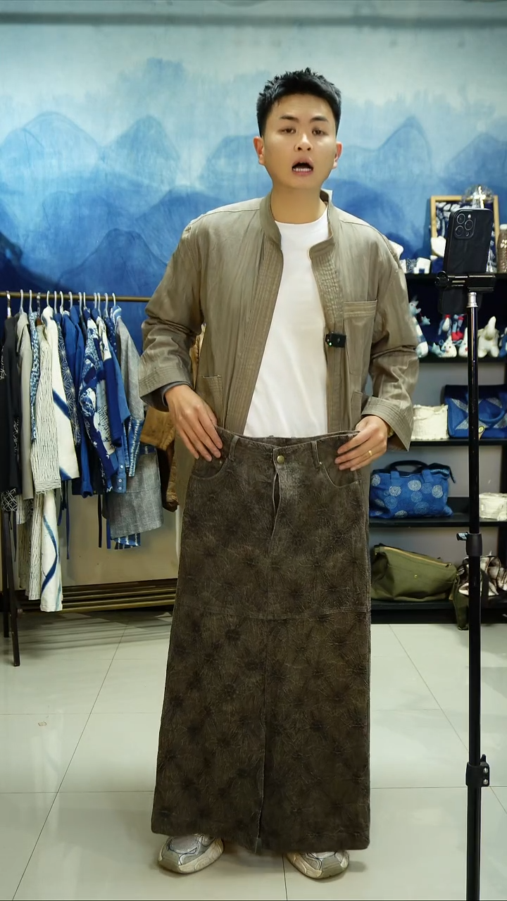 织绣柿子染媒染纯手工扎花麻料半身裙