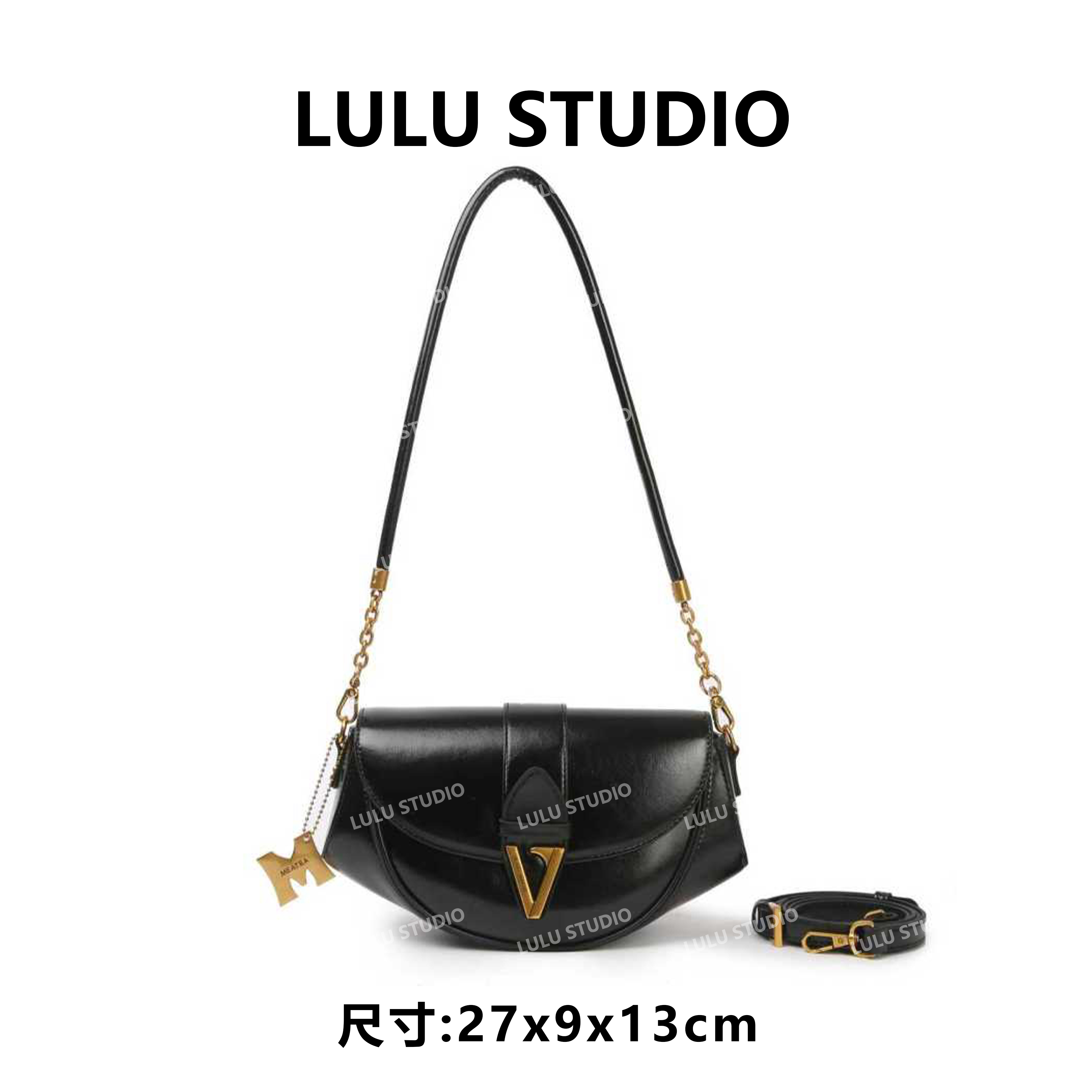 【LULU】SKL-5853-黑色RAIN.CUN气质时尚百搭简约斜跨轻奢女包