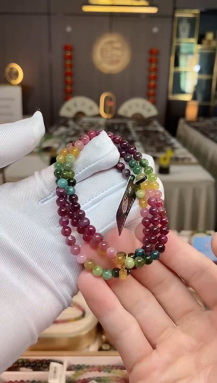 未镶嵌老矿碧玺彩虹三圈手串5mm+碧玺xion多样性发一条