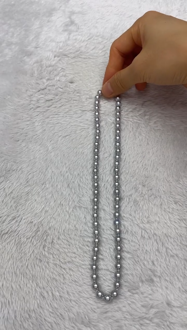 海水珍珠银S925镶嵌项链AK真多麻6.5-7mm