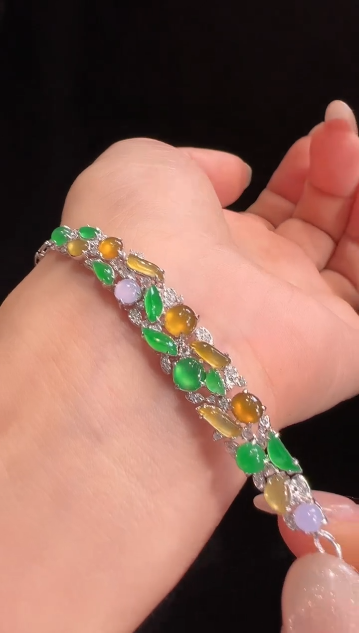 【闪购商品】翡翠手链18K金镶嵌手链