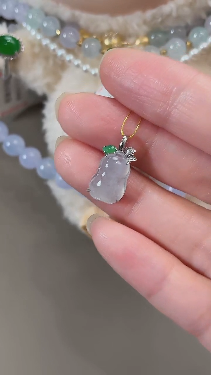 翡翠18K金镶嵌吊坠(不含链)天然缅甸翡翠吊坠